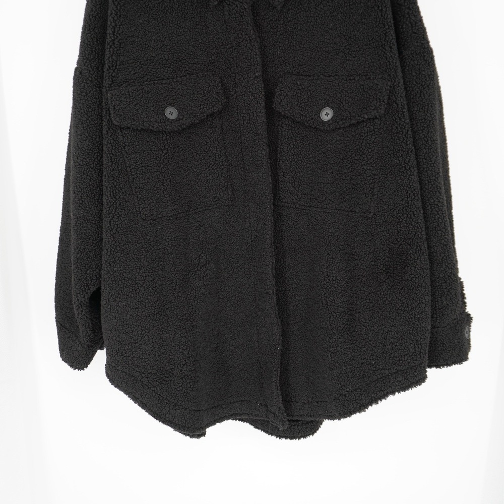 Good American Sherpa Shacket Jacket Midnight Black size 5/6 Faux Leather - Picture 7 of 13